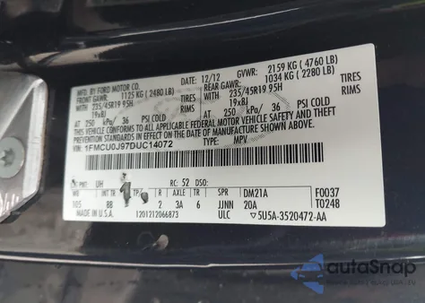 2013 Ford Escape Titanium from USA, damaged, VIN 1FMCU0J97DUC14072